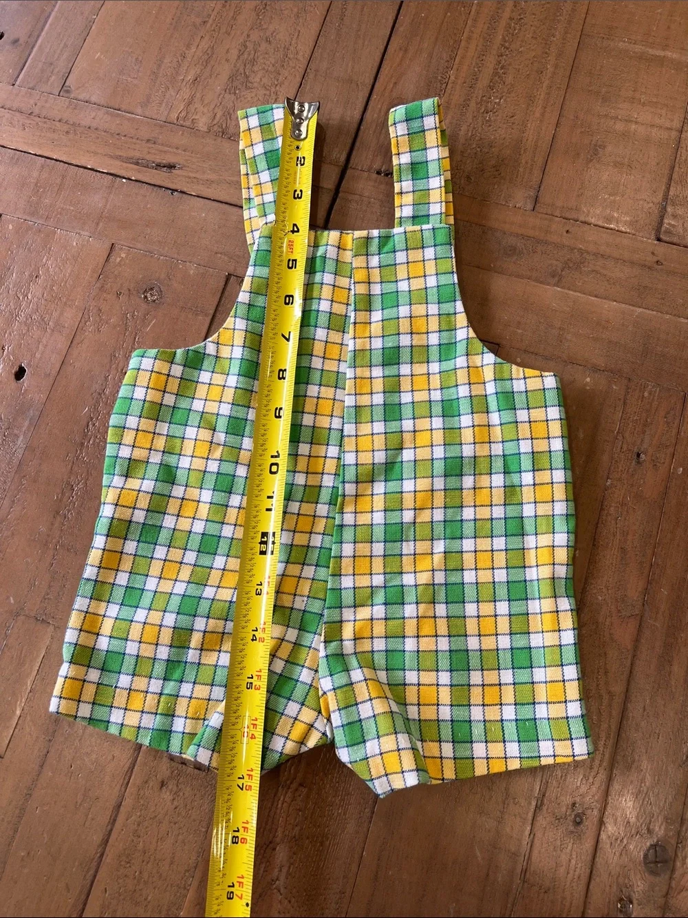 Health Tex vintage green and yellow square short overalls romper 12 months 90s